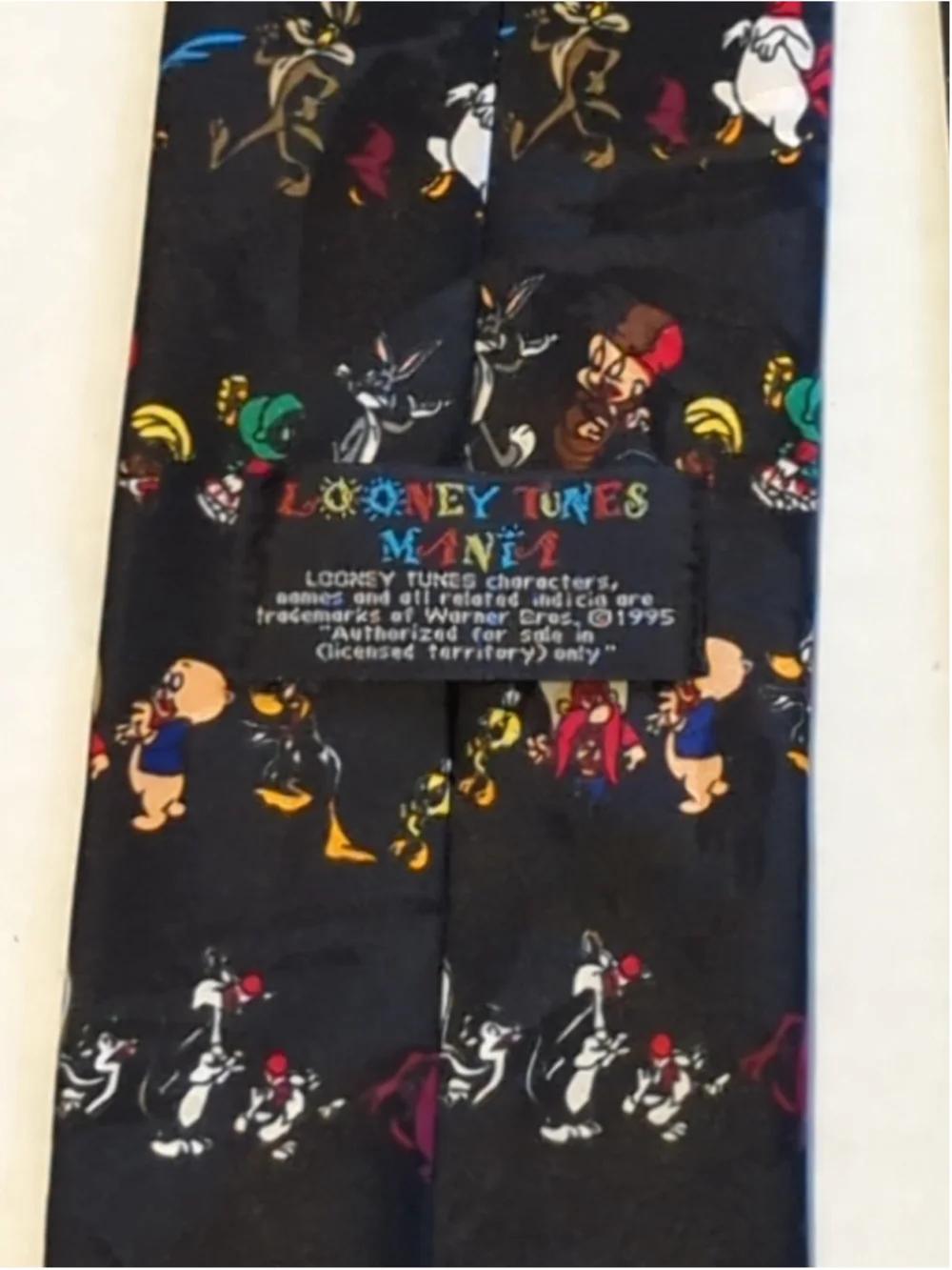 Vintage Looney Tunes Mania Tie Black Necktie Bugs Porky Daffy Tweety 1995 90s